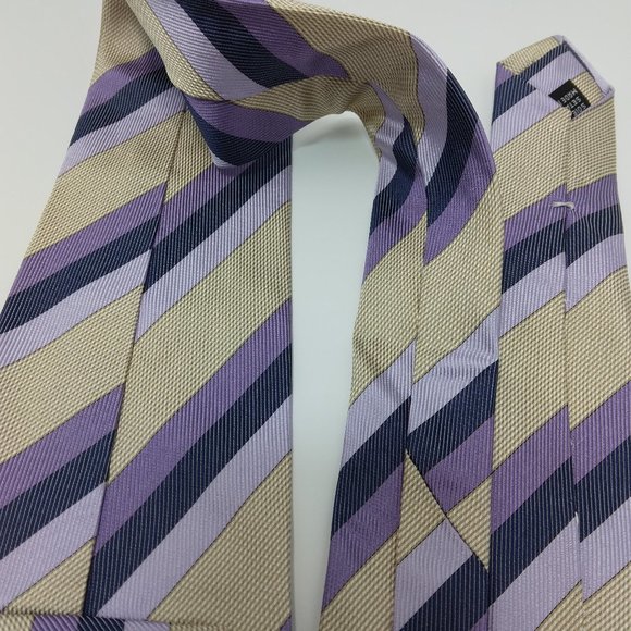 Palio Silk Neck Tie 58" L x 3.5" W Classic Purple & Tan Striped - Picture 8 of 9